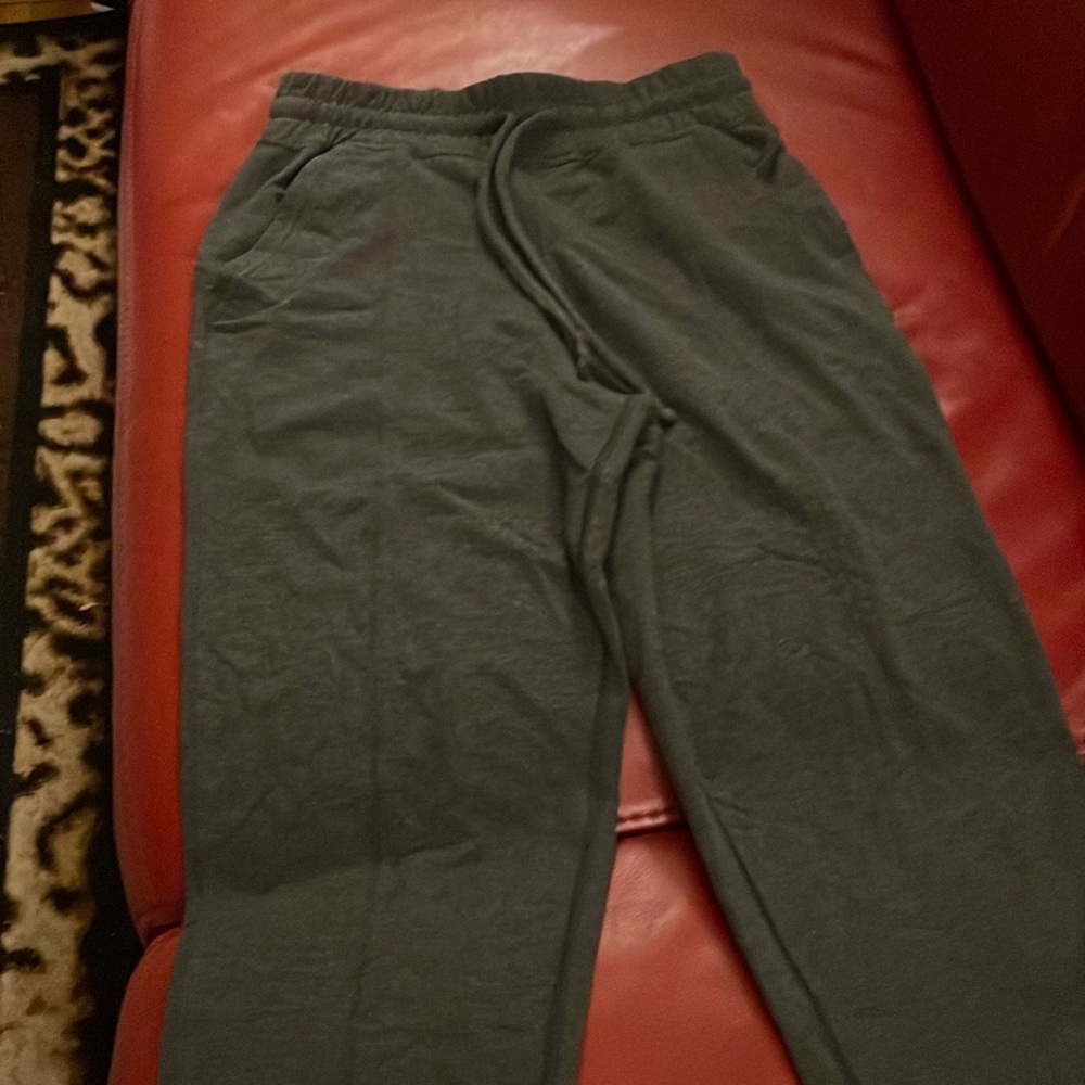 Ladies jogging pants gray like new. 2 pockets tie waist. Size ladies medium lulu